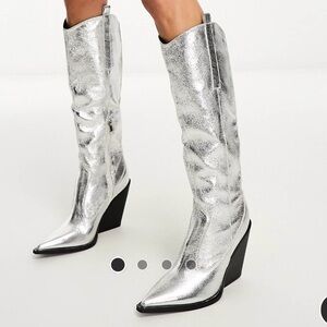 Public Desire metallic silver cowboy boots
